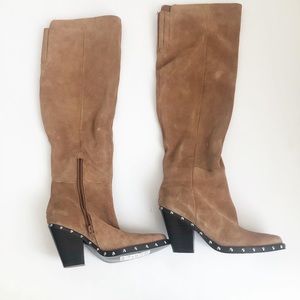 Guess Karlow brown pointed toe studded suede boots